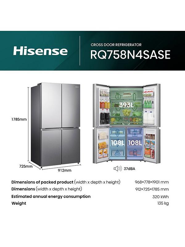 Hisense RQ758N4SASE Pureflat 90cm Cross Door, American Fridge Freezer - Stainless Steel - Image 6